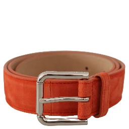 Orange Leather Suede Silver Logo Metal Buckle Belt