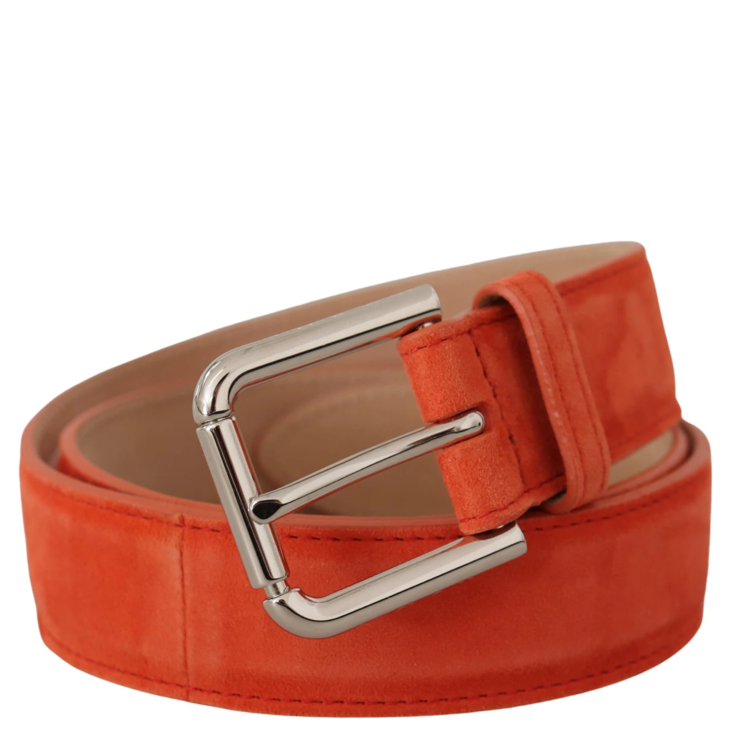 Orange Leather Suede Silver Logo Metal Buckle Belt