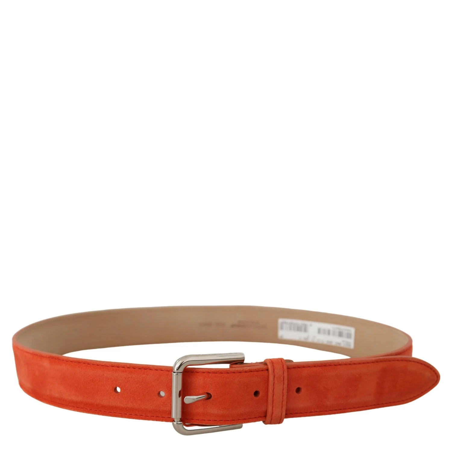 Orange Leather Suede Silver Logo Metal Buckle Belt