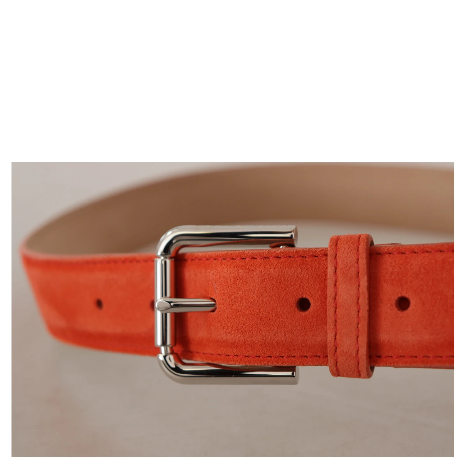Orange Leather Suede Silver Logo Metal Buckle Belt