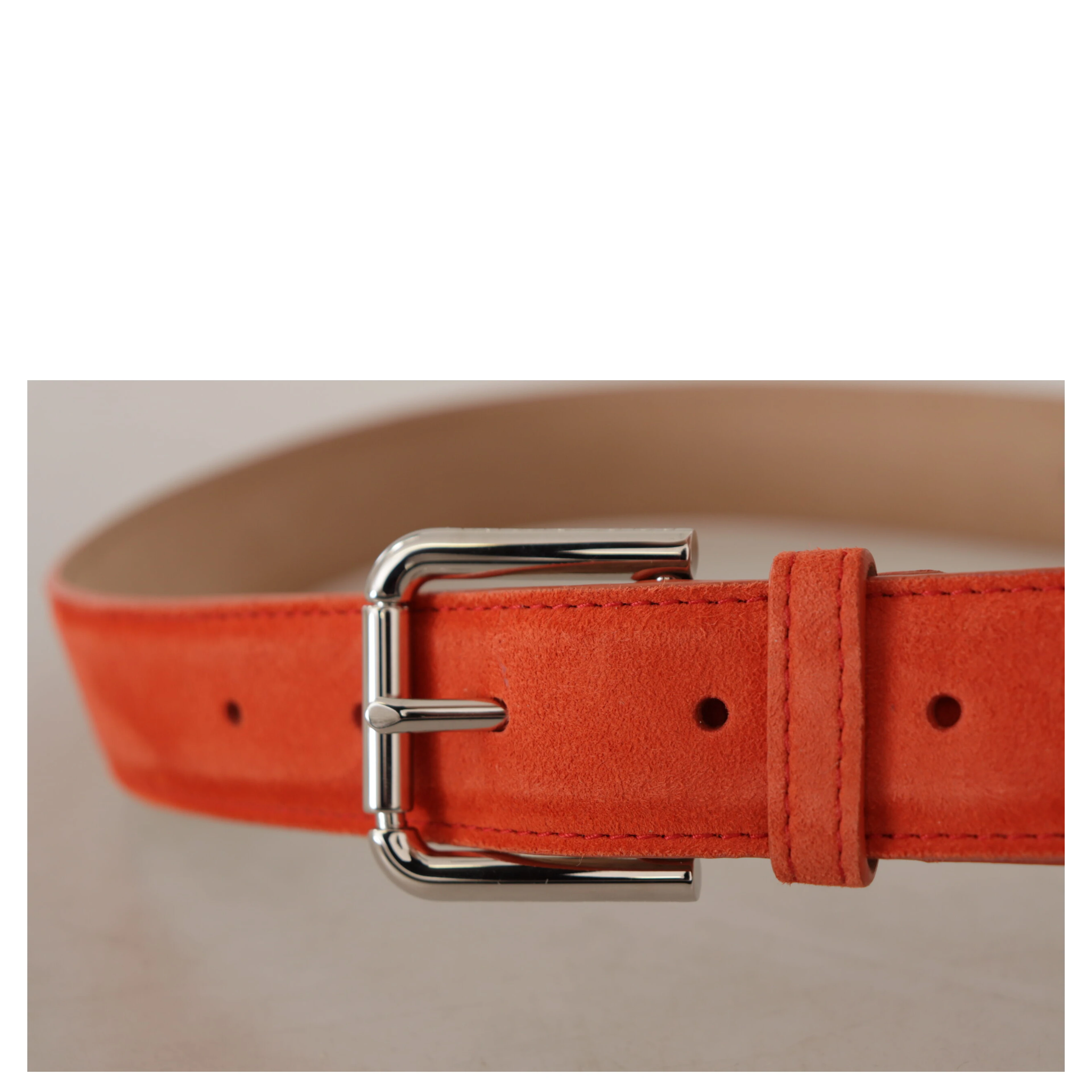 Orange Leather Suede Silver Logo Metal Buckle Belt