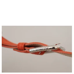 Orange Leather Suede Silver Logo Metal Buckle Belt