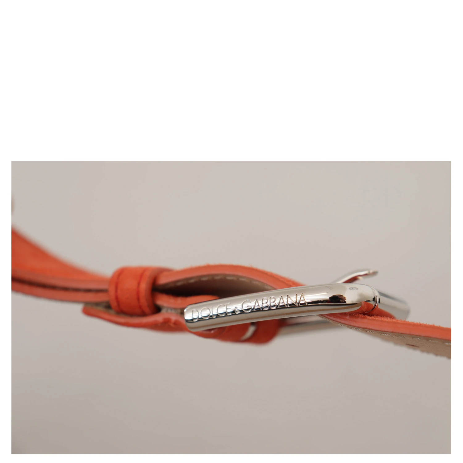 Orange Leather Suede Silver Logo Metal Buckle Belt