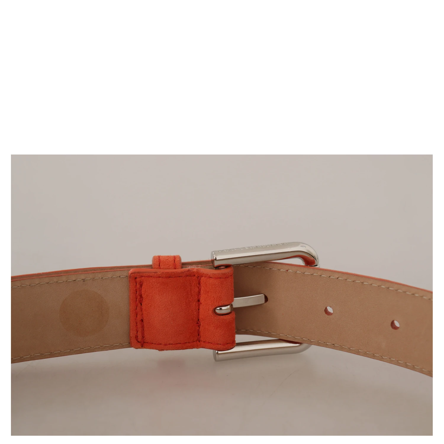 Orange Leather Suede Silver Logo Metal Buckle Belt
