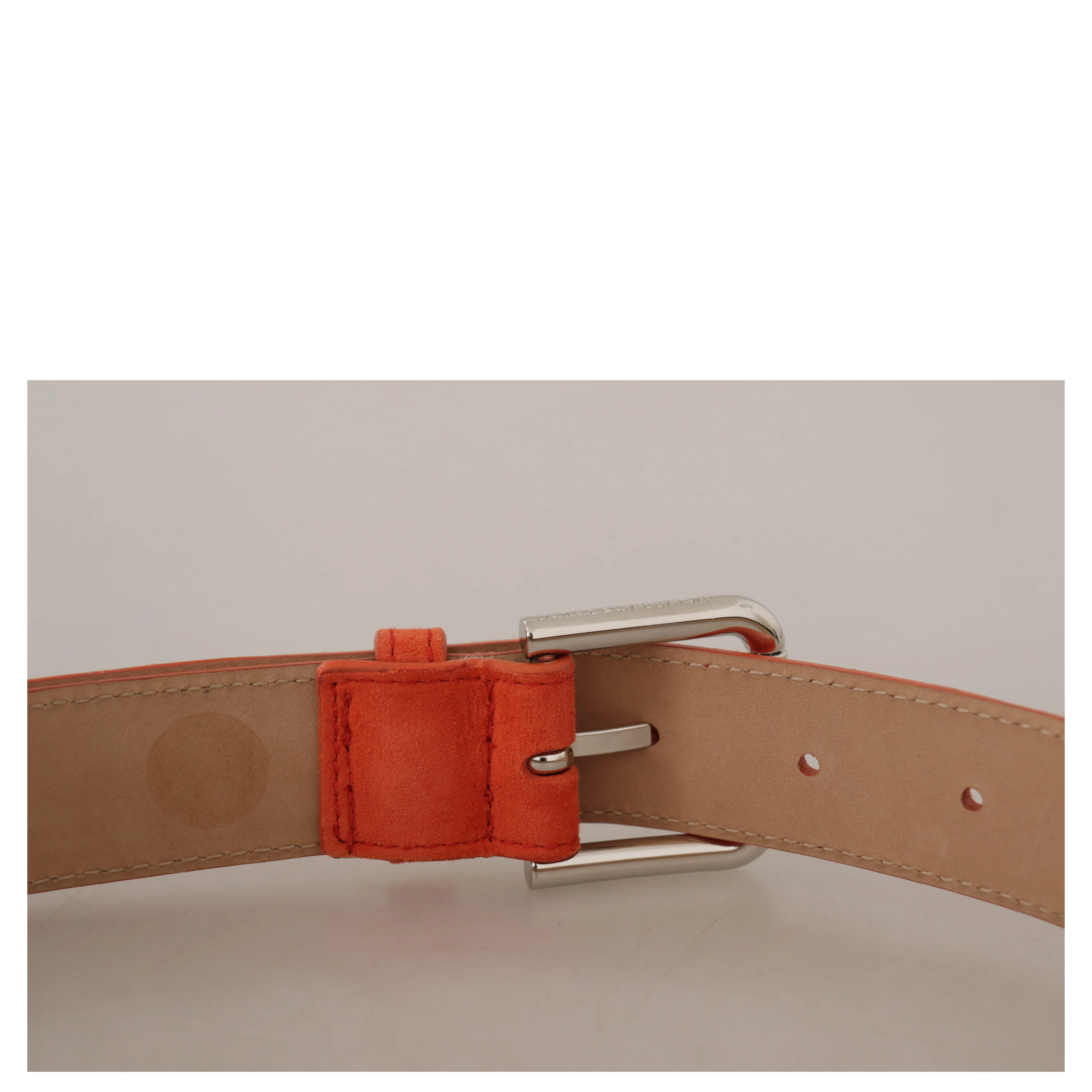 Orange Leather Suede Silver Logo Metal Buckle Belt