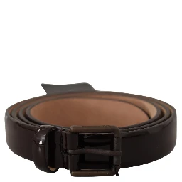Black Patent Leather Logo Metal Waist Buckle Belt