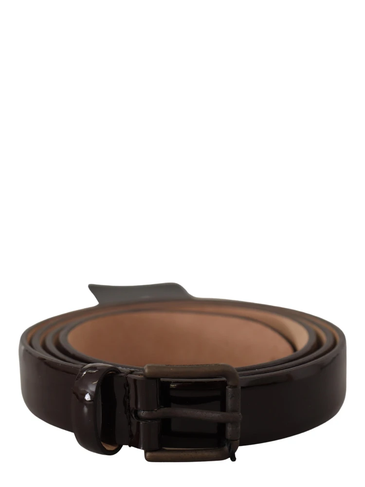Black Patent Leather Logo Metal Waist Buckle Belt