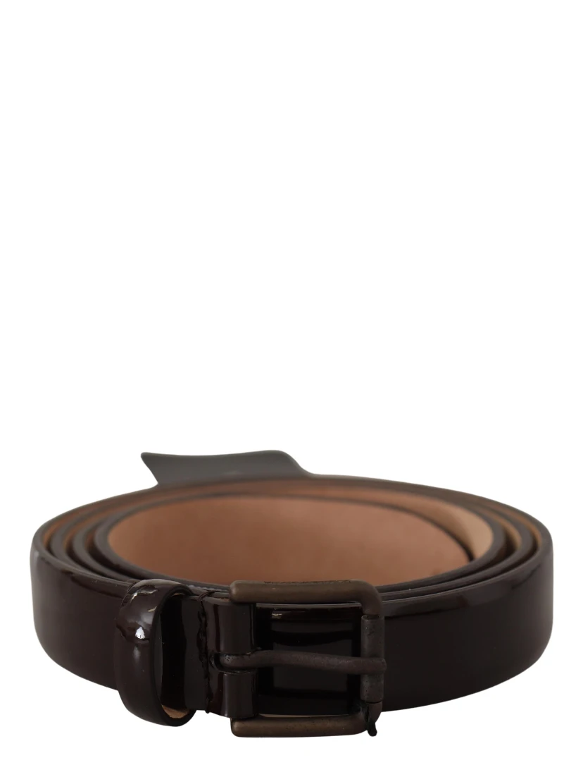Black Patent Leather Logo Metal Waist Buckle Belt