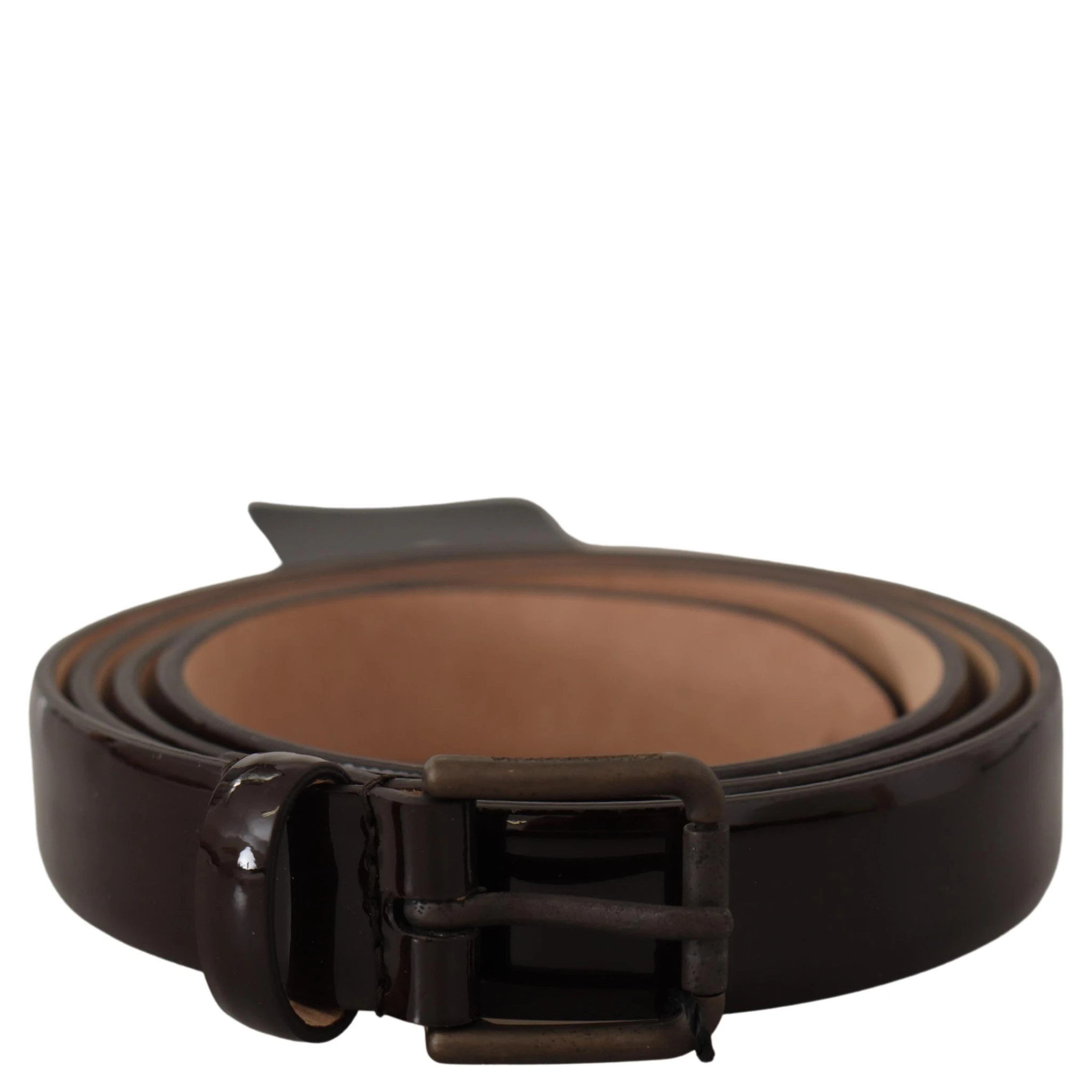Black Patent Leather Logo Metal Waist Buckle Belt