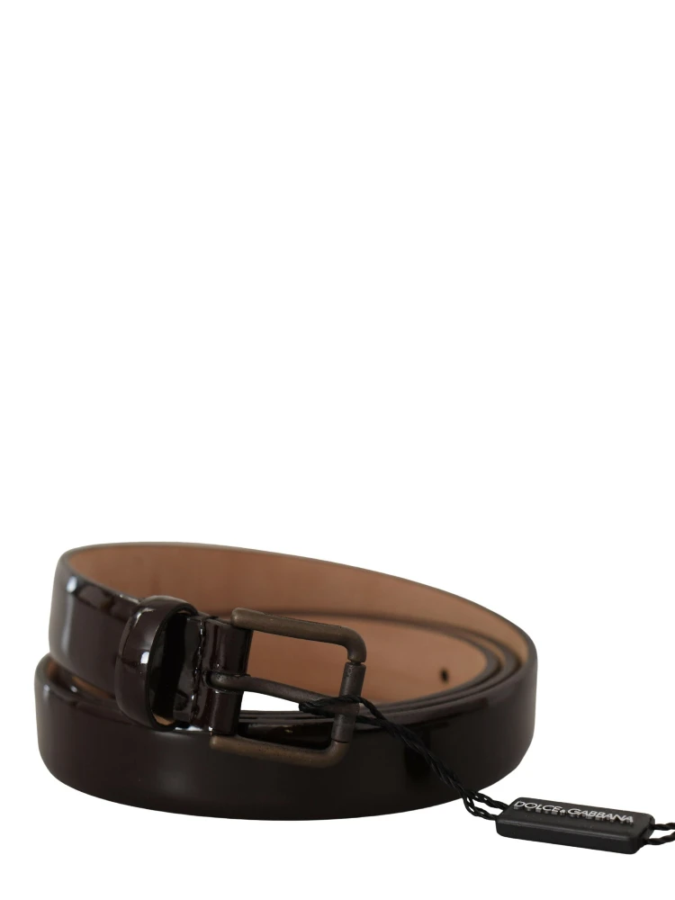 Black Patent Leather Logo Metal Waist Buckle Belt alternative