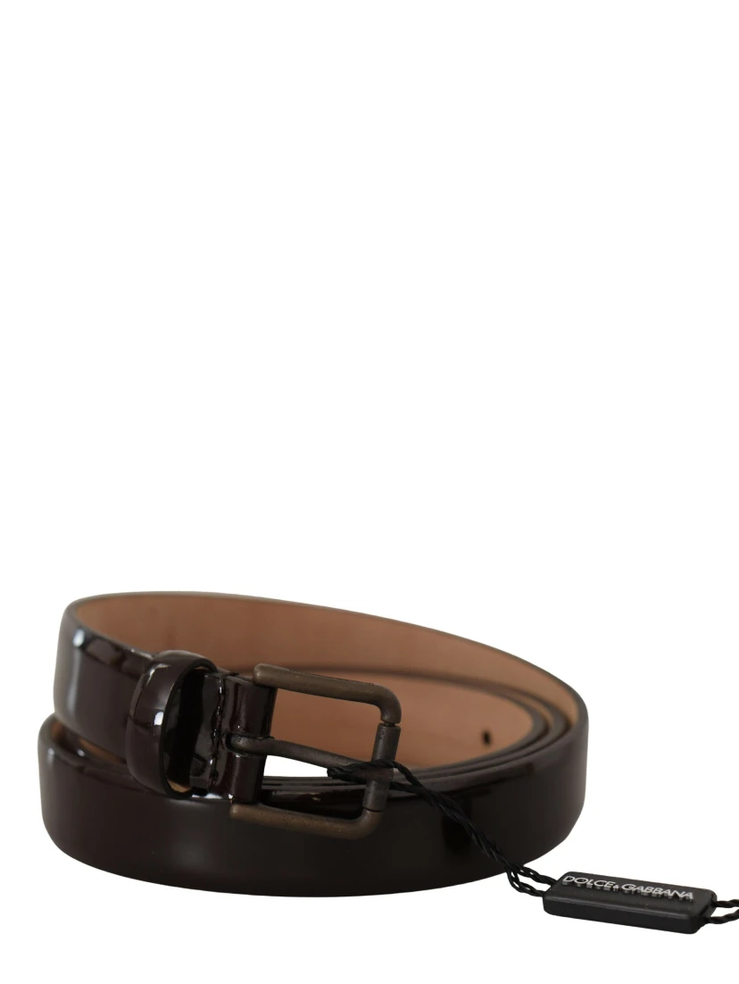 Black Patent Leather Logo Metal Waist Buckle Belt