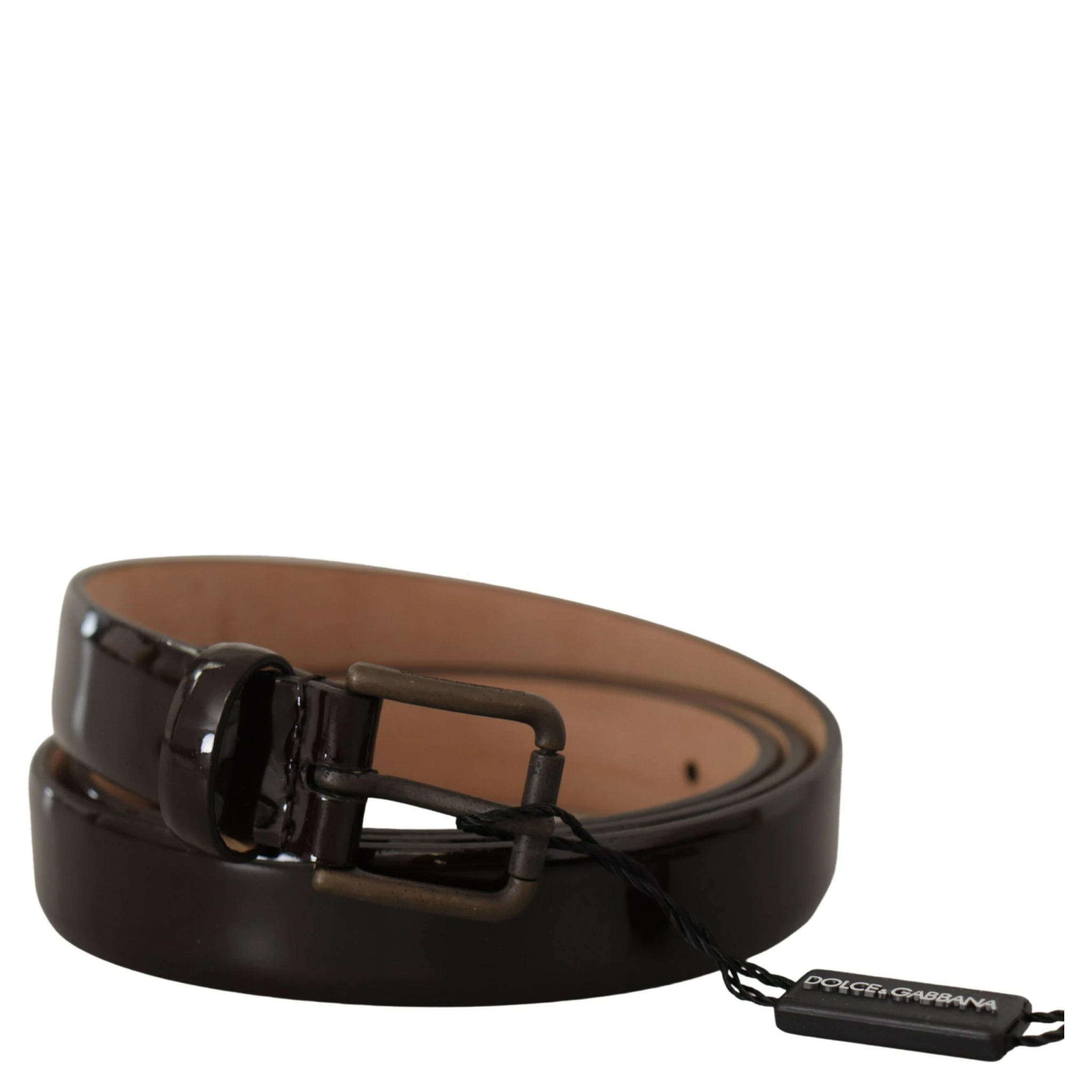 Black Patent Leather Logo Metal Waist Buckle Belt