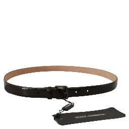 Black Patent Leather Logo Metal Waist Buckle Belt