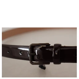 Black Patent Leather Logo Metal Waist Buckle Belt