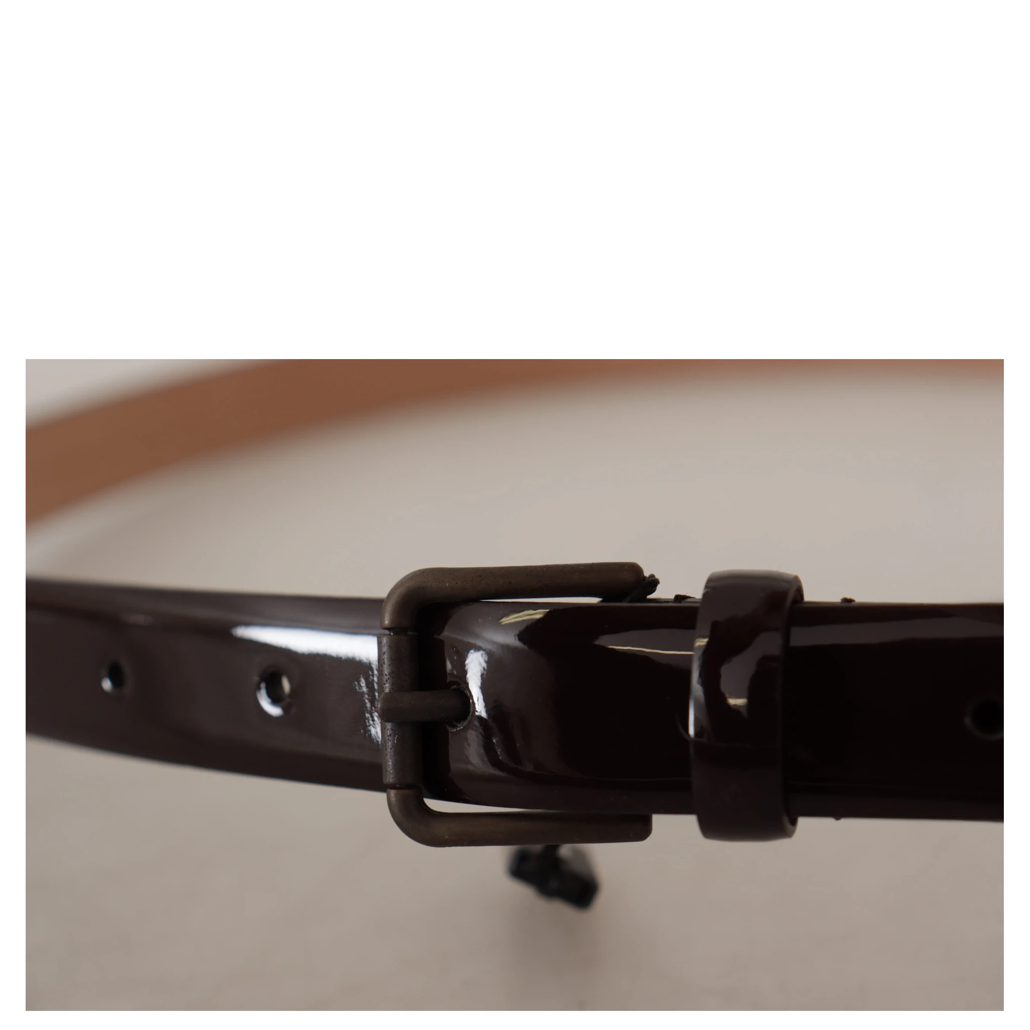Black Patent Leather Logo Metal Waist Buckle Belt