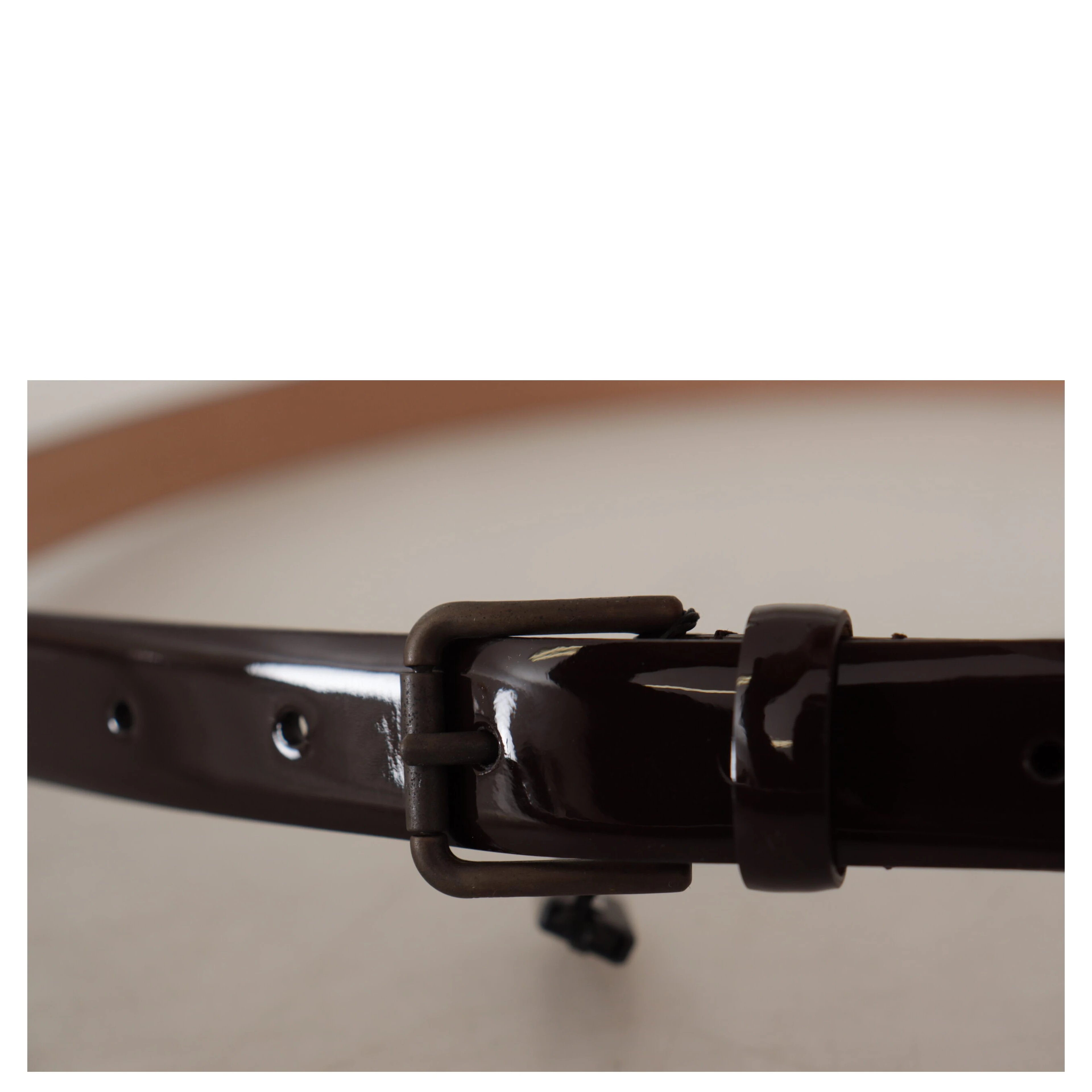 Black Patent Leather Logo Metal Waist Buckle Belt