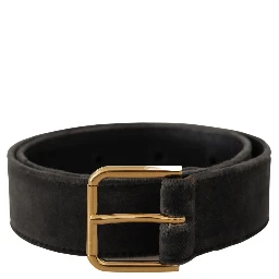 Brown Velvet Gold Tone Logo Metal Waist Buckle Belt