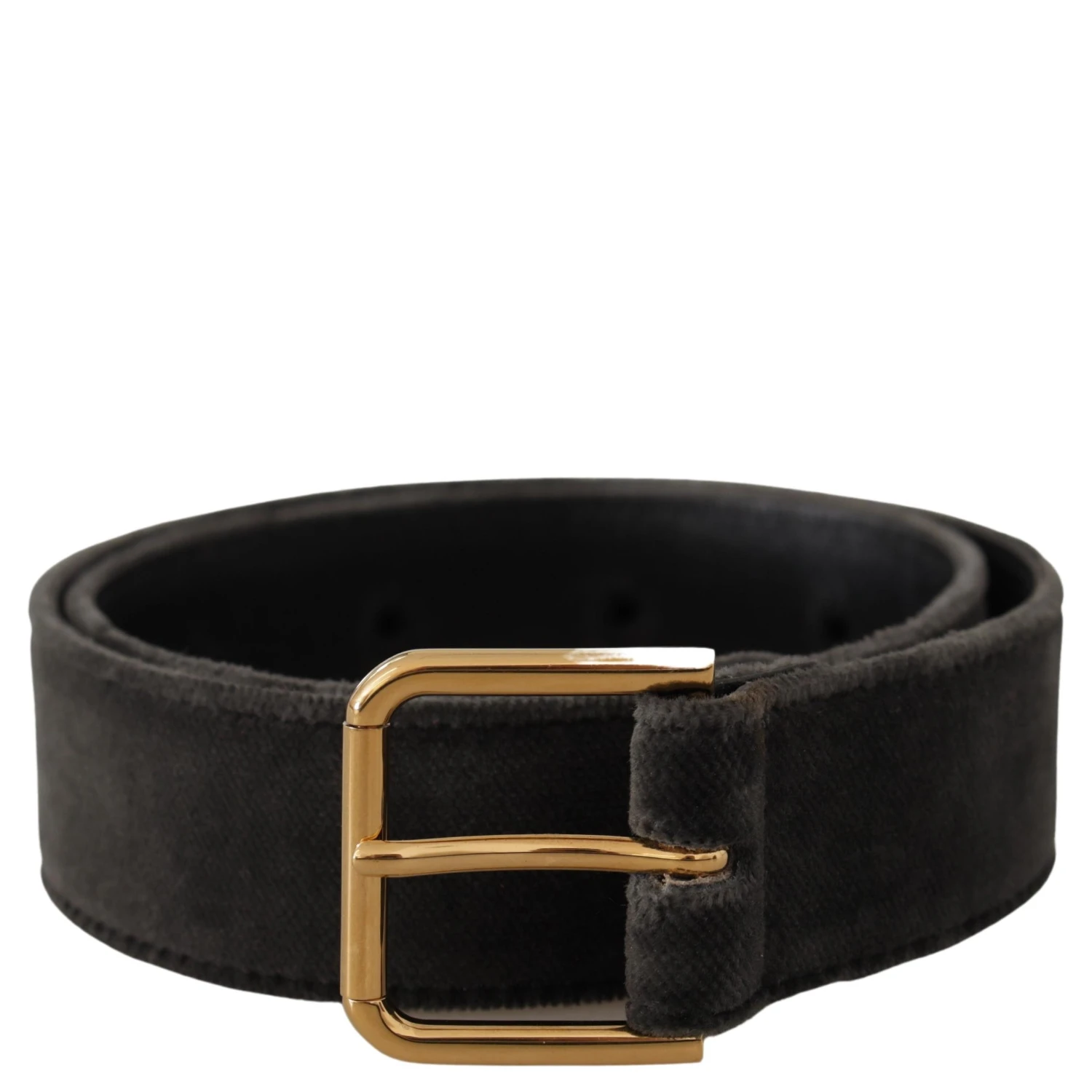 Brown Velvet Gold Tone Logo Metal Waist Buckle Belt