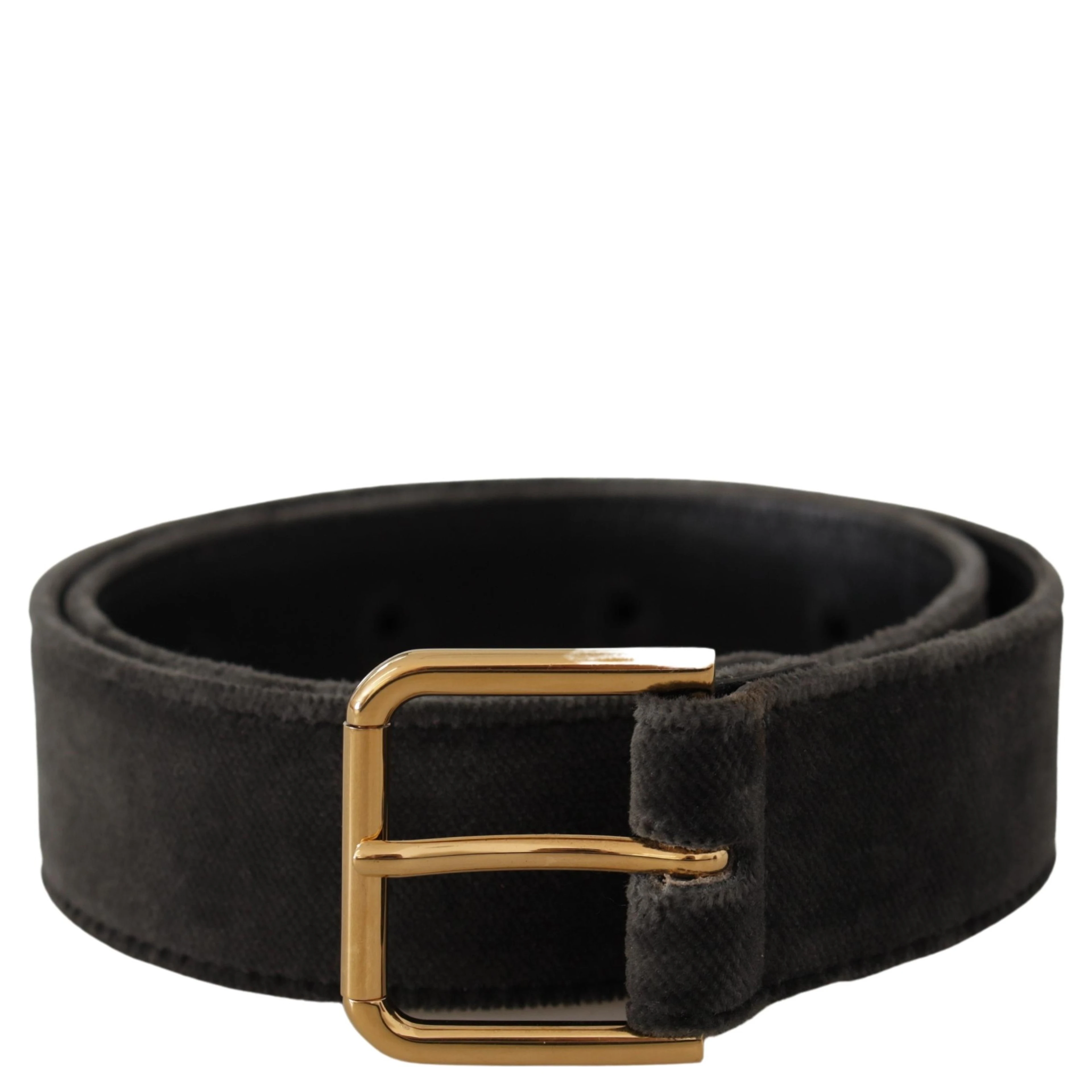 Brown Velvet Gold Tone Logo Metal Waist Buckle Belt
