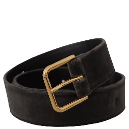 Brown Velvet Gold Tone Logo Metal Waist Buckle Belt