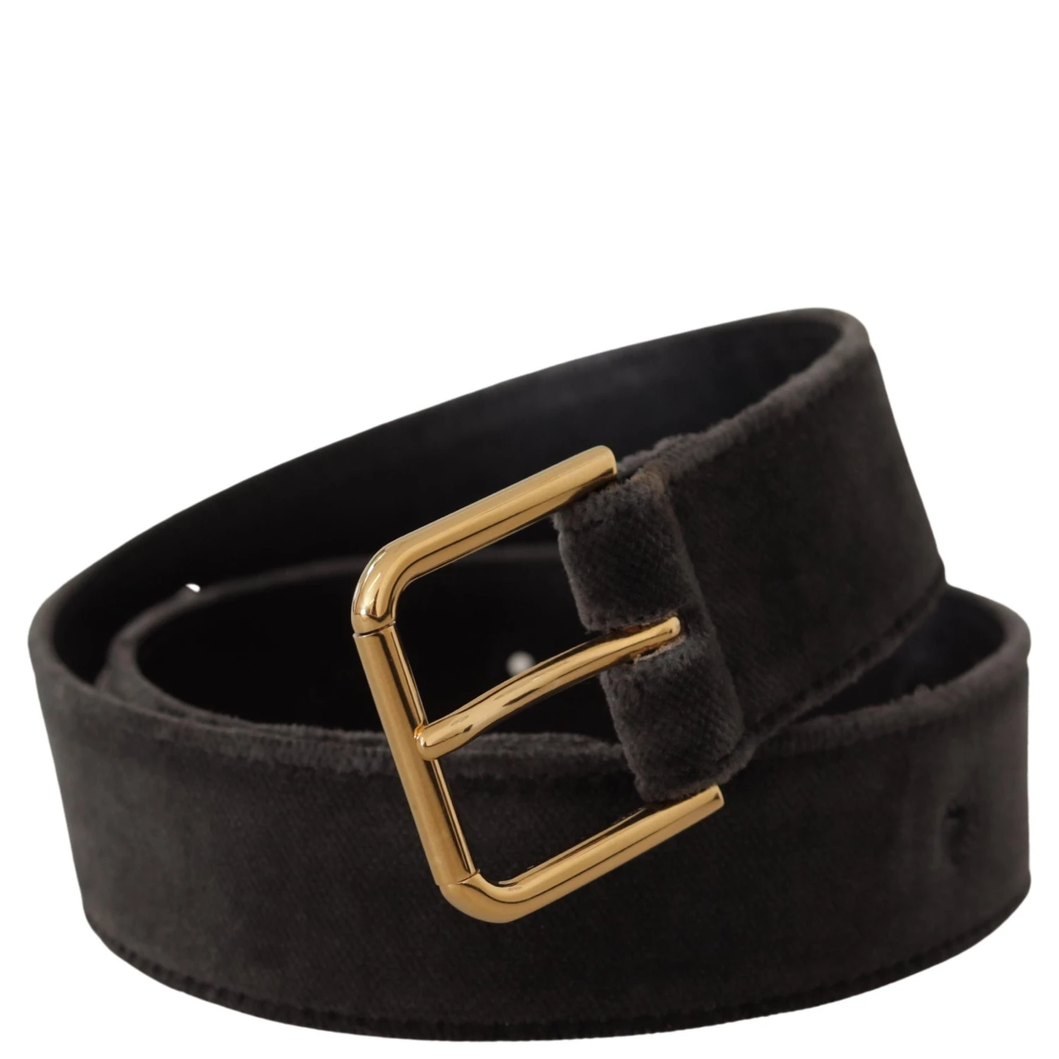 Brown Velvet Gold Tone Logo Metal Waist Buckle Belt