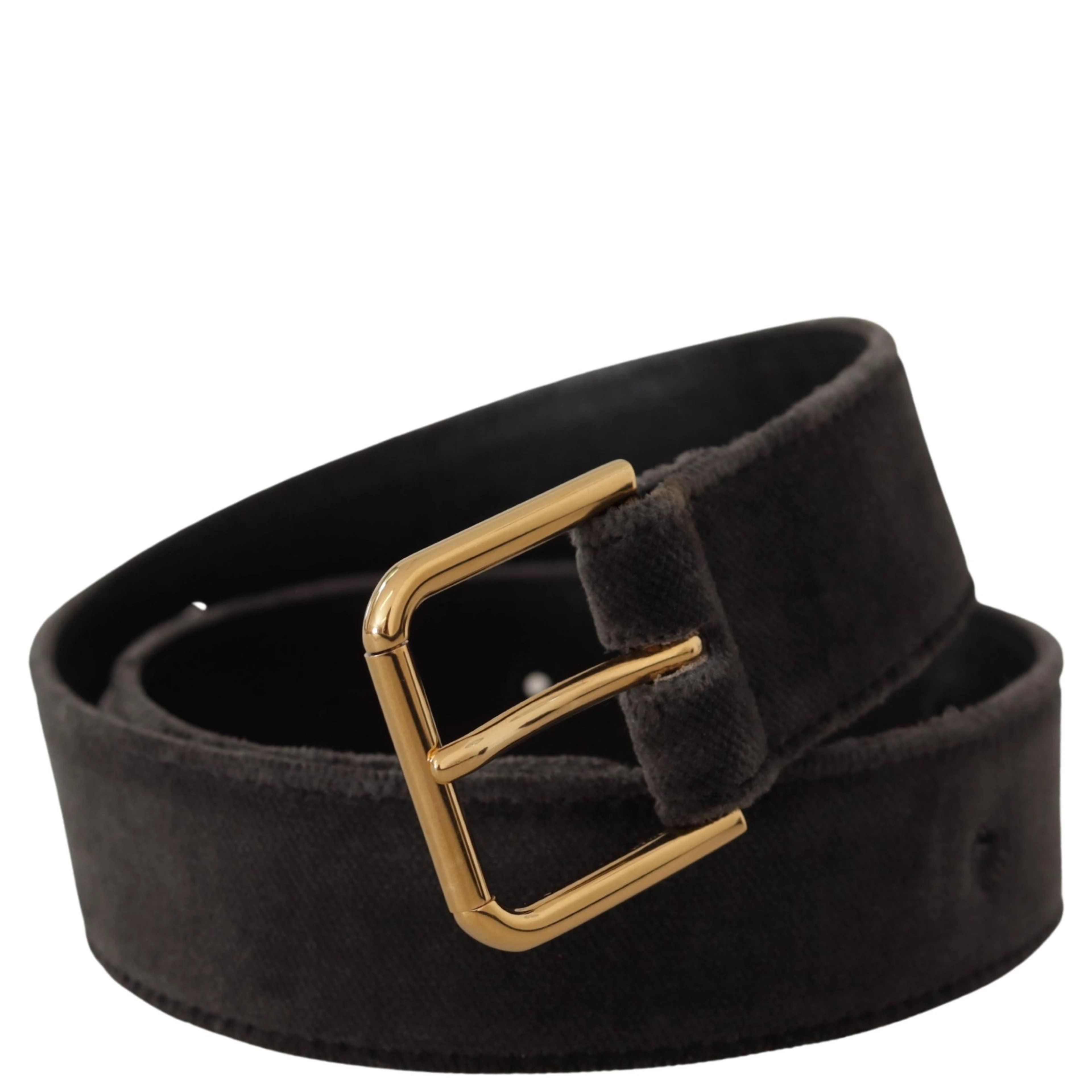 Brown Velvet Gold Tone Logo Metal Waist Buckle Belt