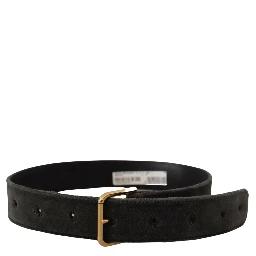 Brown Velvet Gold Tone Logo Metal Waist Buckle Belt