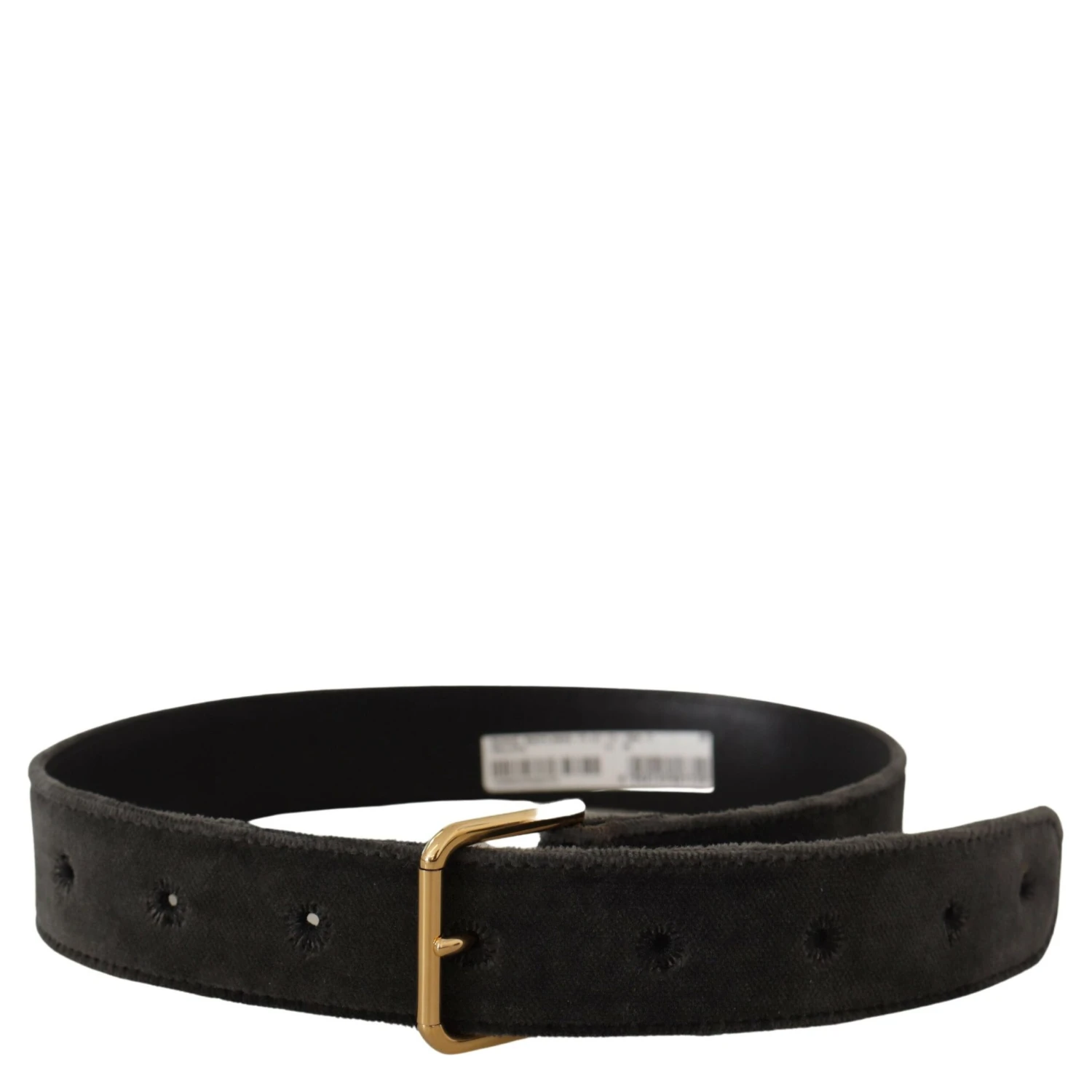 Brown Velvet Gold Tone Logo Metal Waist Buckle Belt