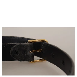Brown Velvet Gold Tone Logo Metal Waist Buckle Belt
