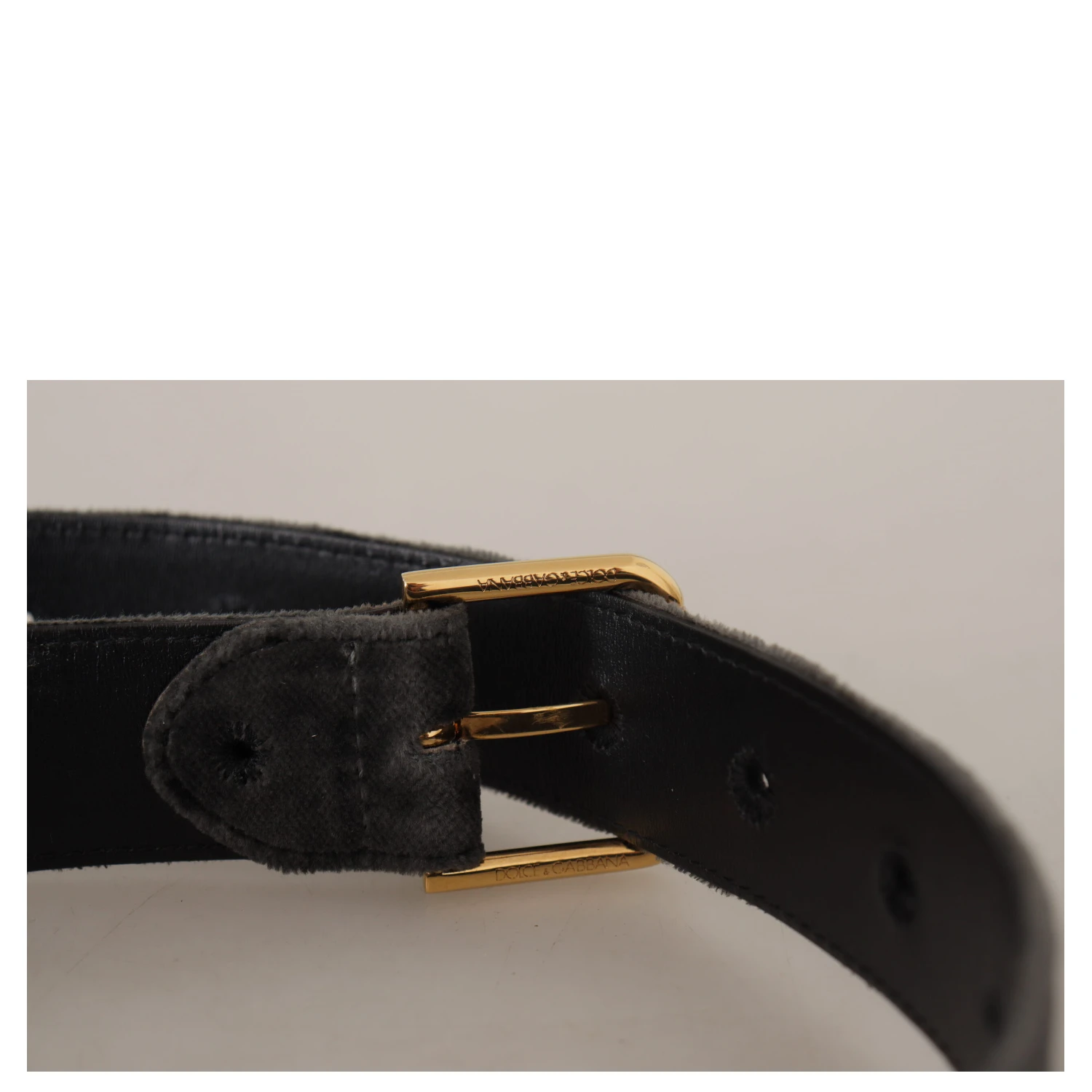 Brown Velvet Gold Tone Logo Metal Waist Buckle Belt