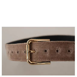 Light Brown Velvet Gold Tone Logo Metal Buckle Belt