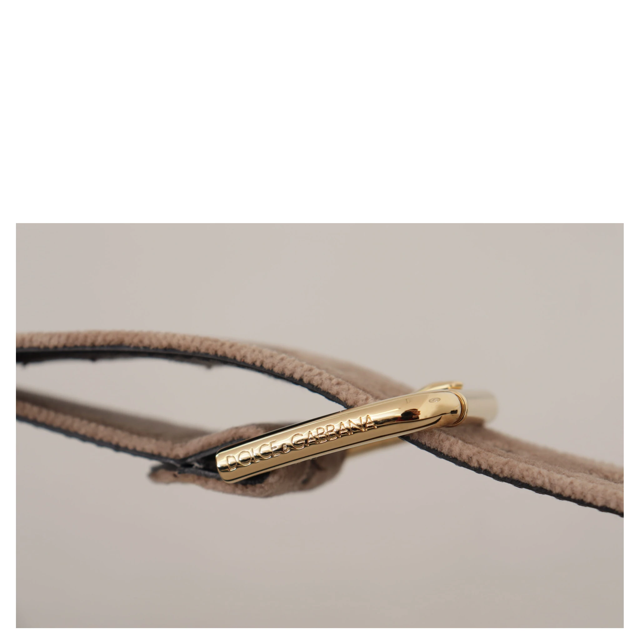 Light Brown Velvet Gold Tone Logo Metal Buckle Belt