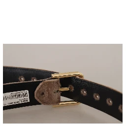 Light Brown Velvet Gold Tone Logo Metal Buckle Belt