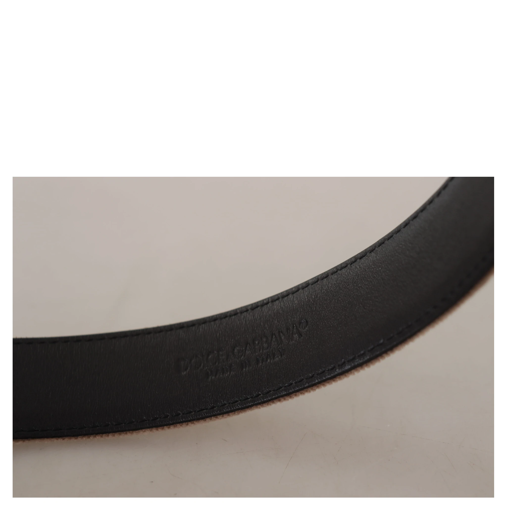 Light Brown Velvet Gold Tone Logo Metal Buckle Belt