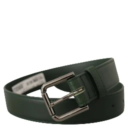 Army Green Leather Logo Metal Waist Buckle Belt