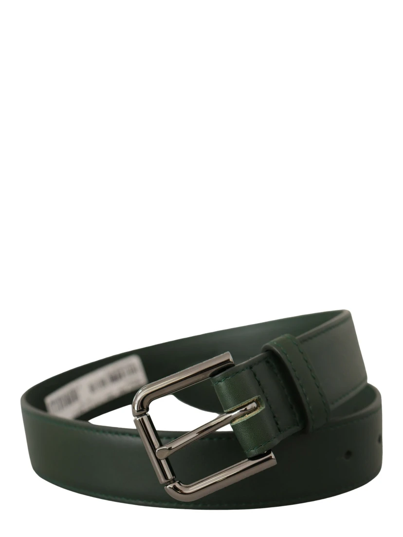 Army Green Leather Logo Metal Waist Buckle Belt