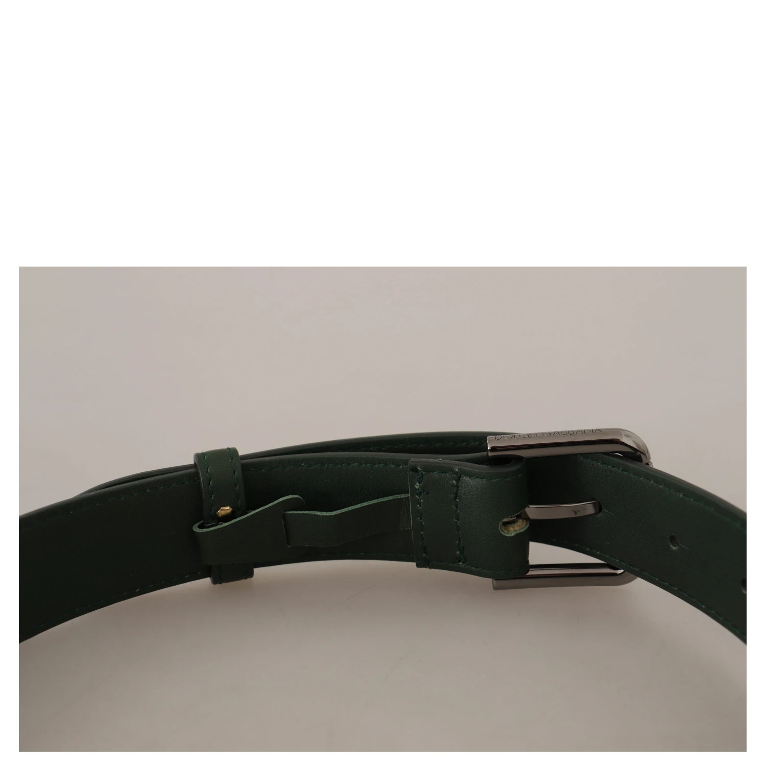 Army Green Leather Logo Metal Waist Buckle Belt