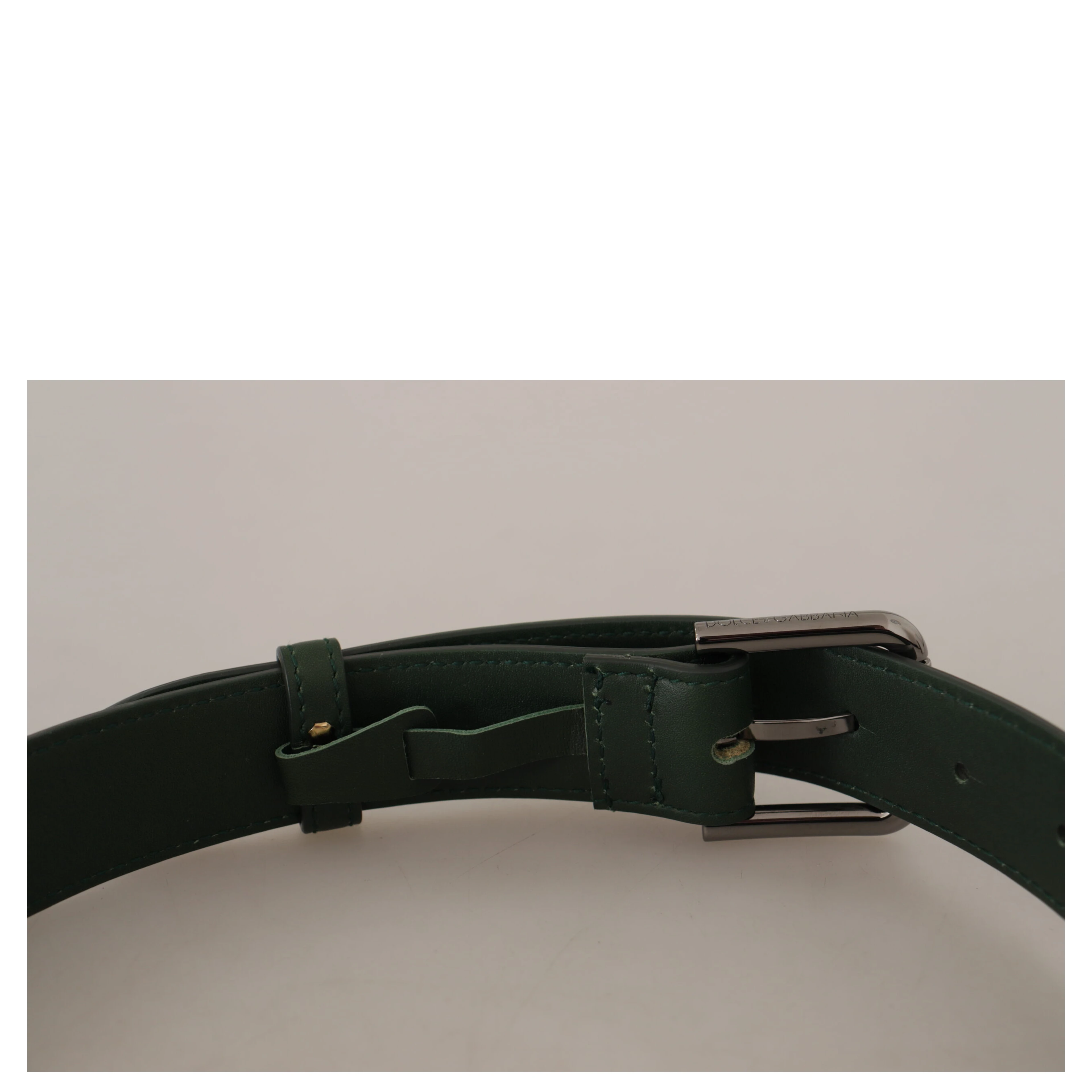 Army Green Leather Logo Metal Waist Buckle Belt