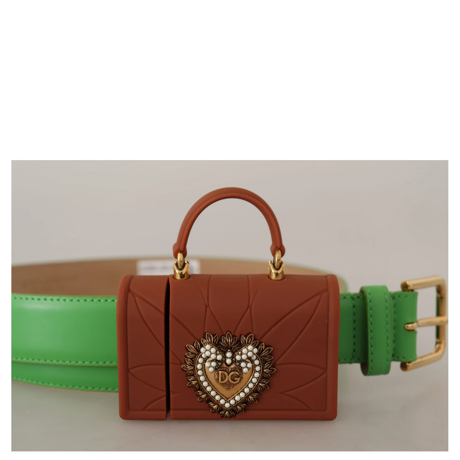 Green Leather Devotion Heart Micro Bag Headphones Belt