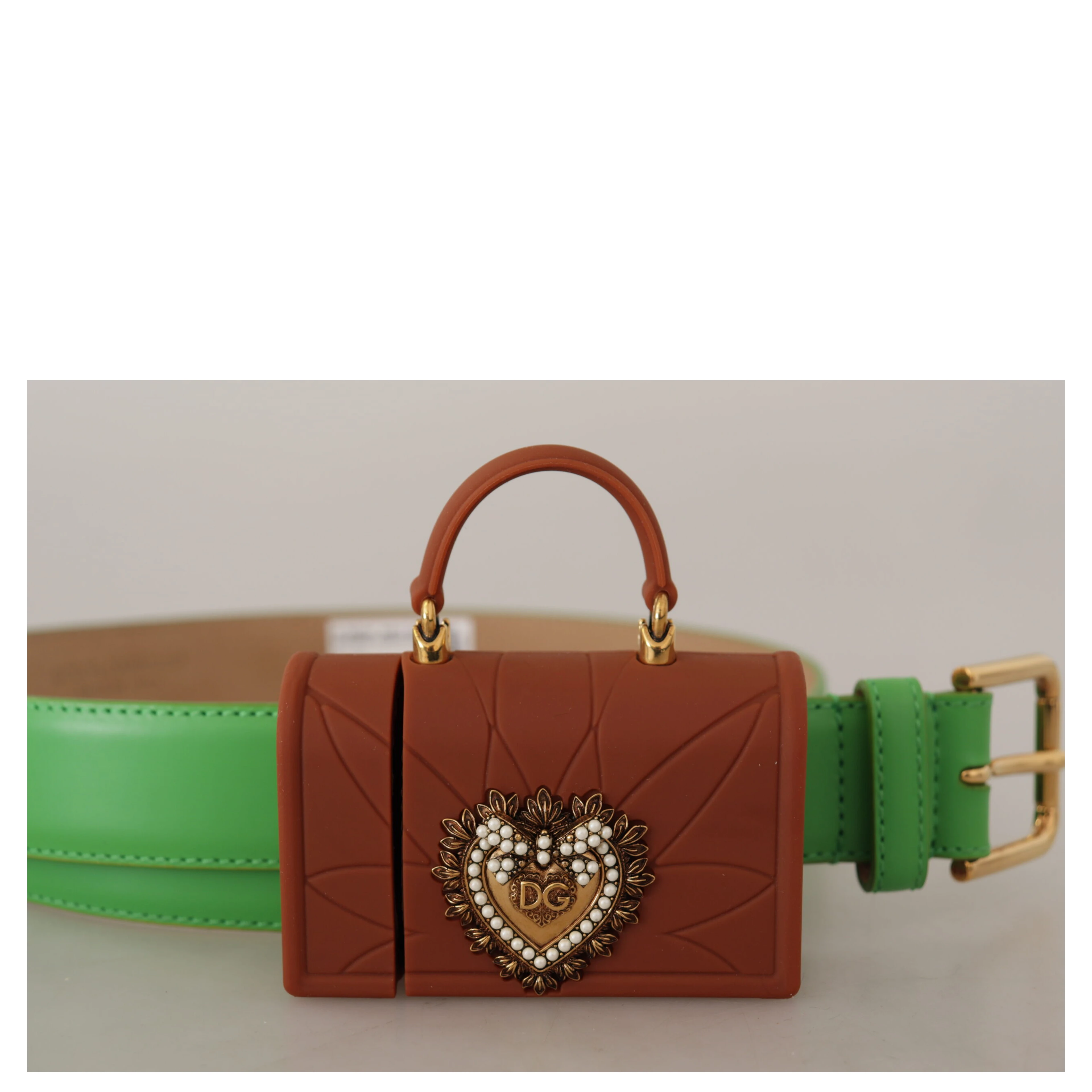 Green Leather Devotion Heart Micro Bag Headphones Belt