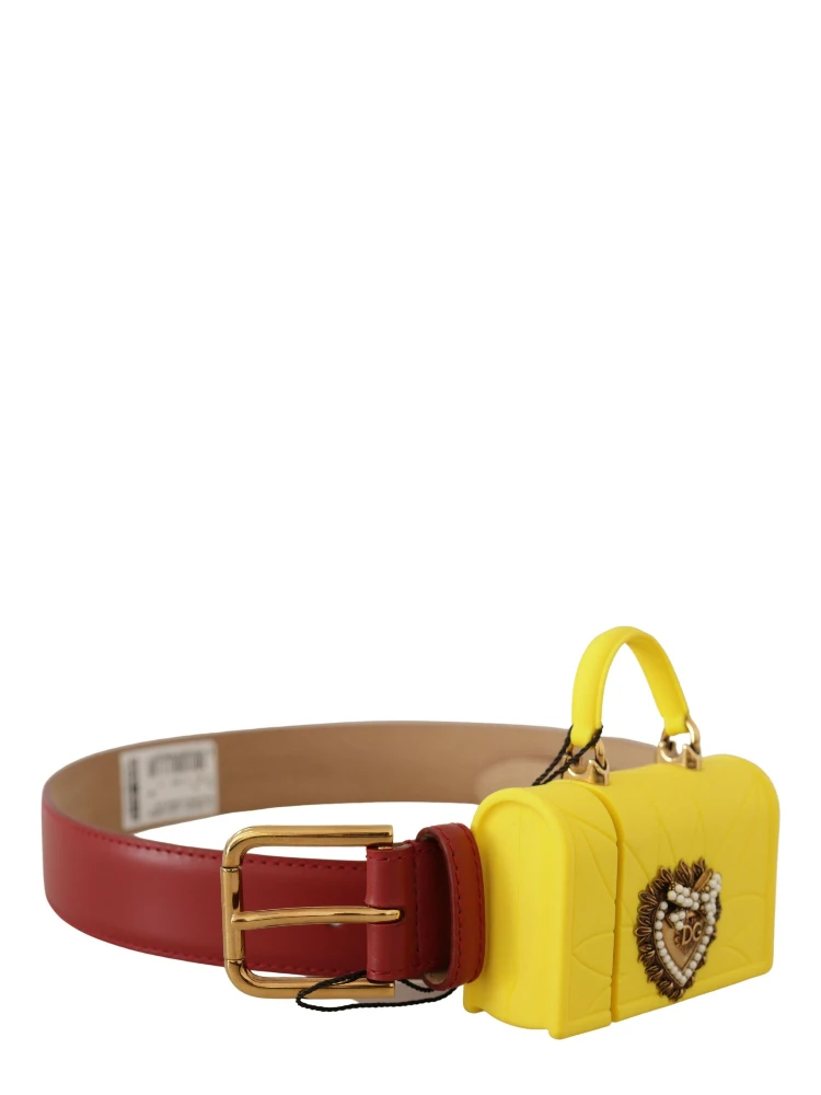 Red Leather Yellow DEVOTION Heart Bag Buckle Belt