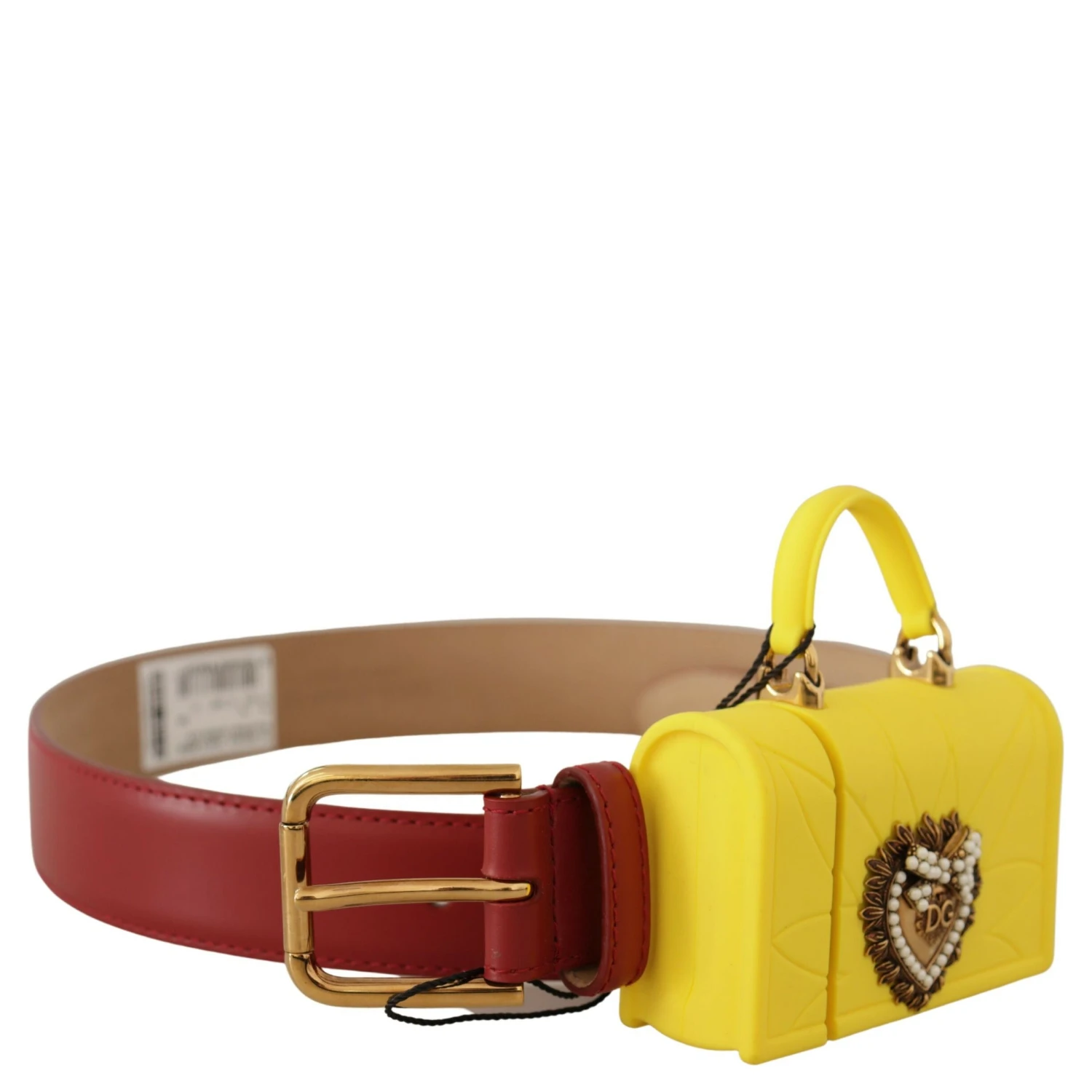 Red Leather Yellow DEVOTION Heart Bag Buckle Belt