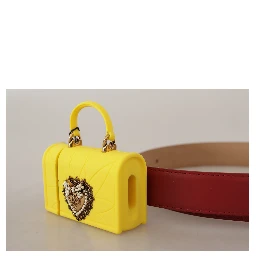 Red Leather Yellow DEVOTION Heart Bag Buckle Belt