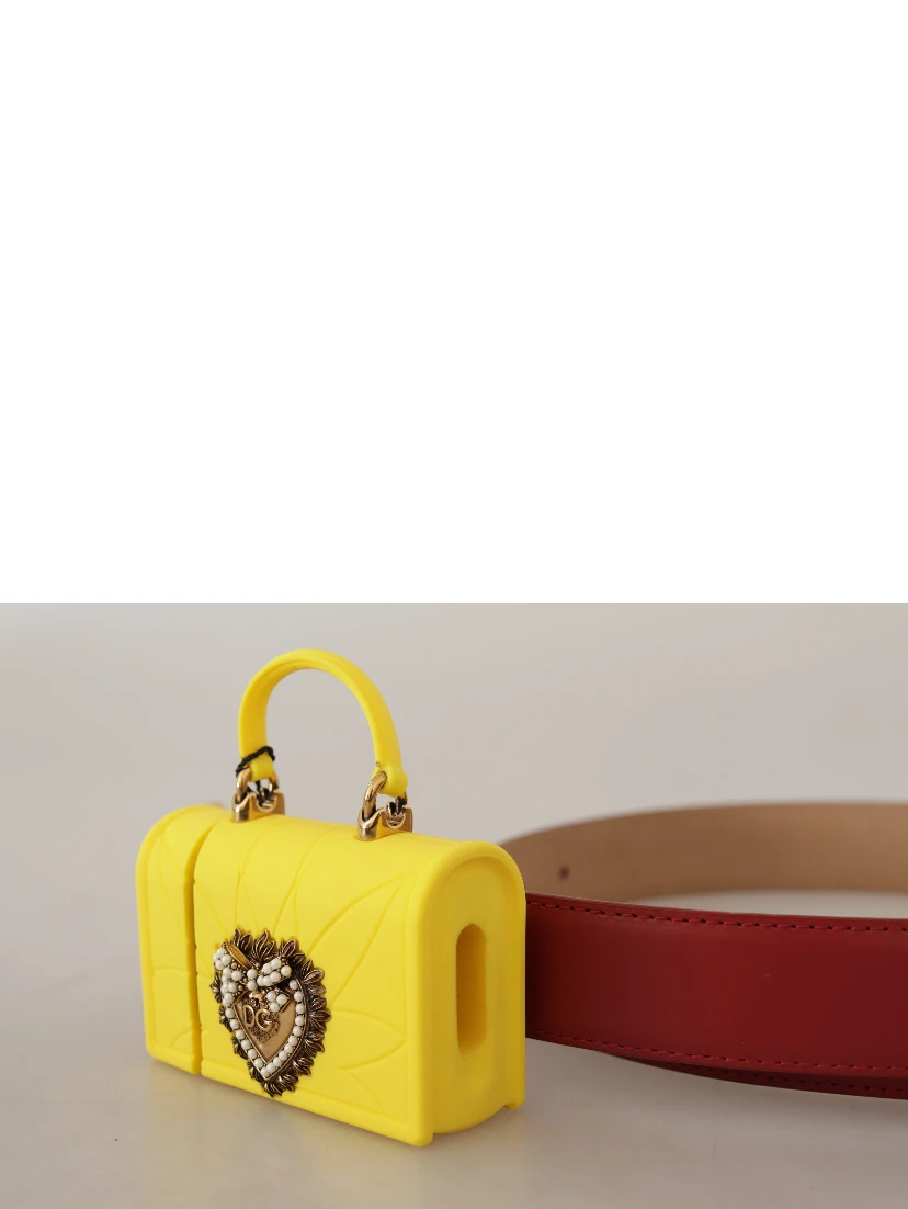 Red Leather Yellow DEVOTION Heart Bag Buckle Belt