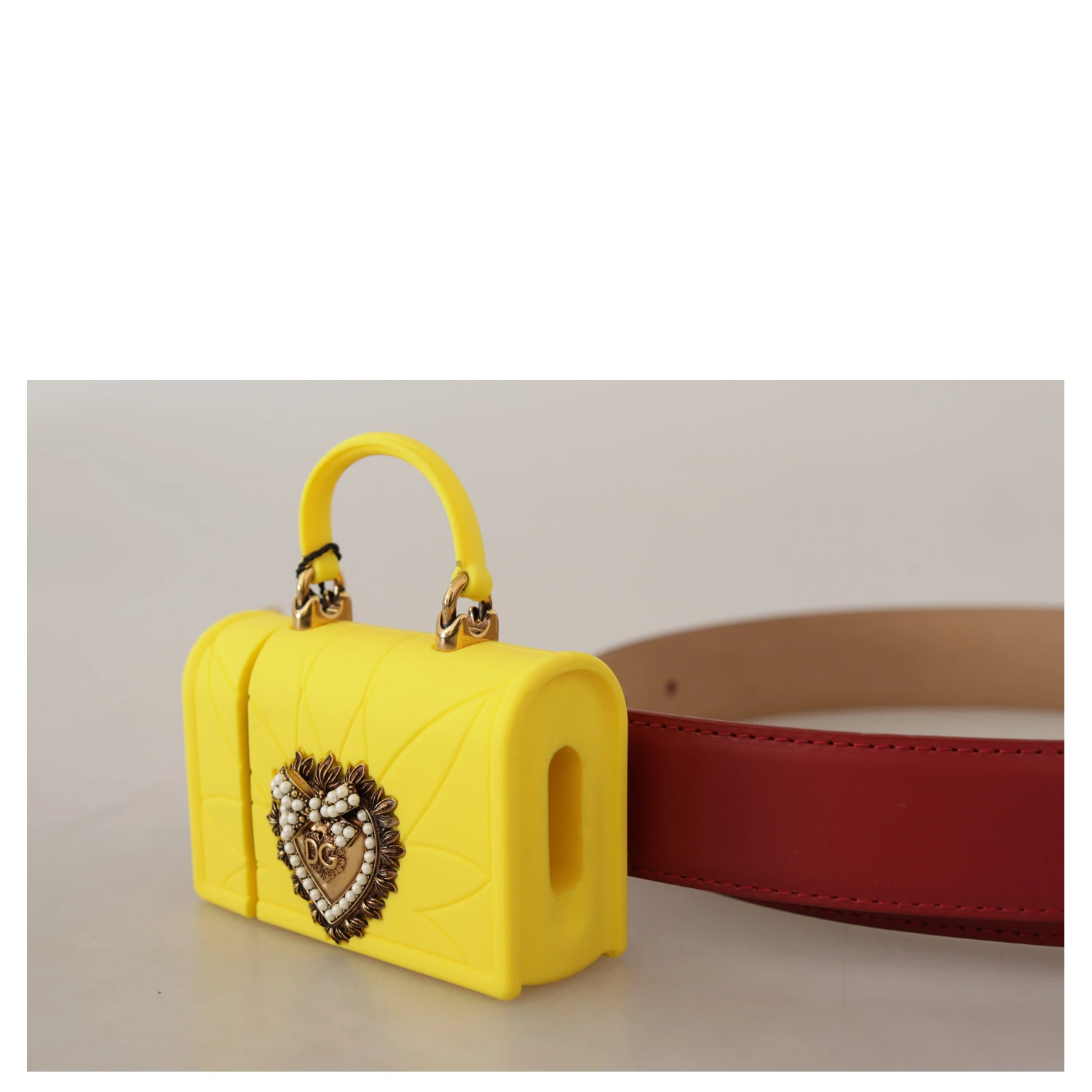 Red Leather Yellow DEVOTION Heart Bag Buckle Belt