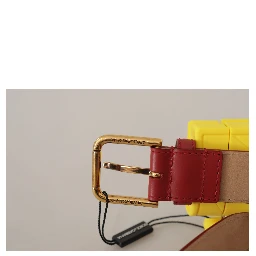 Red Leather Yellow DEVOTION Heart Bag Buckle Belt