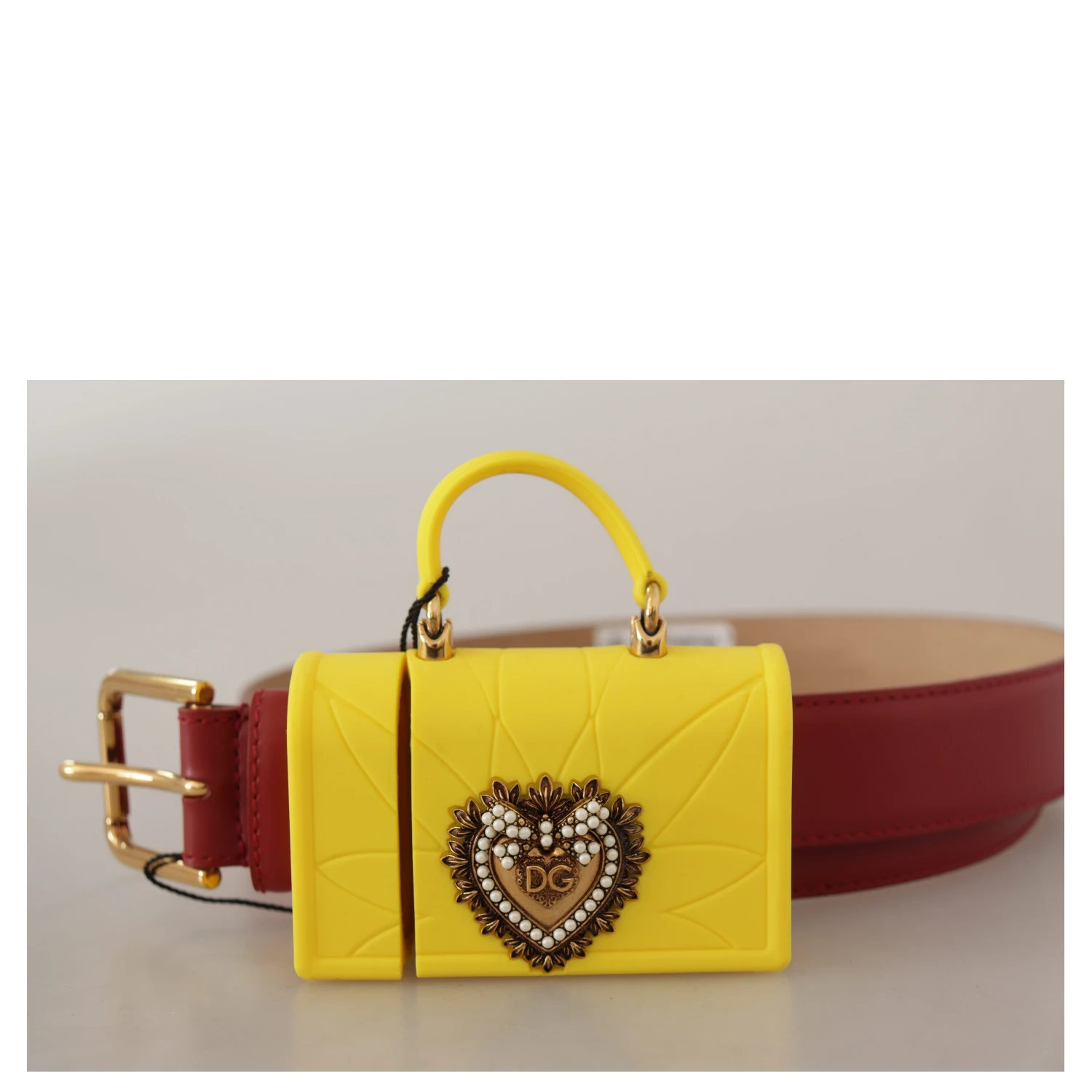Red Leather Yellow DEVOTION Heart Bag Buckle Belt