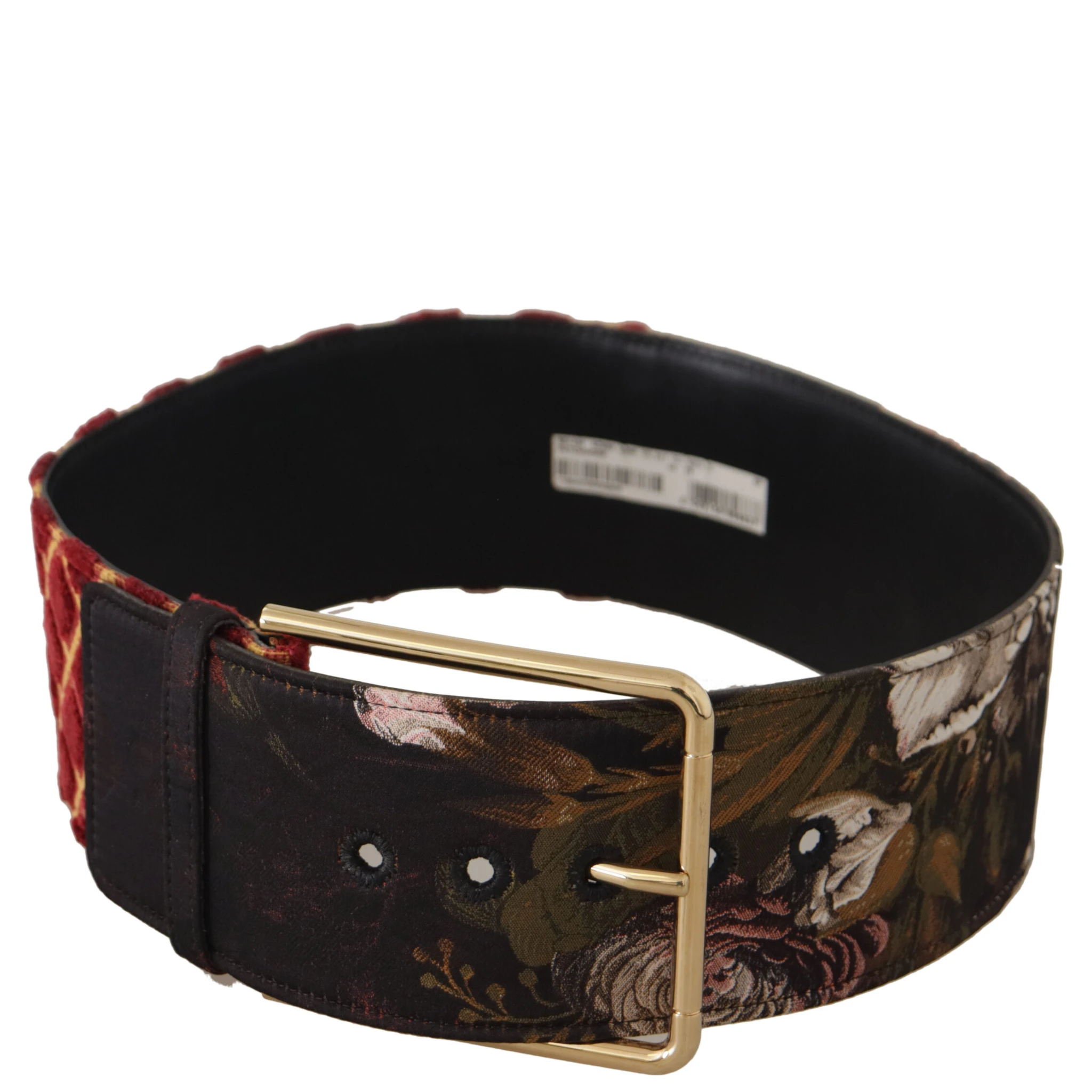 Multicolor Wide Leather Floral Gold Metal Buckle Belt