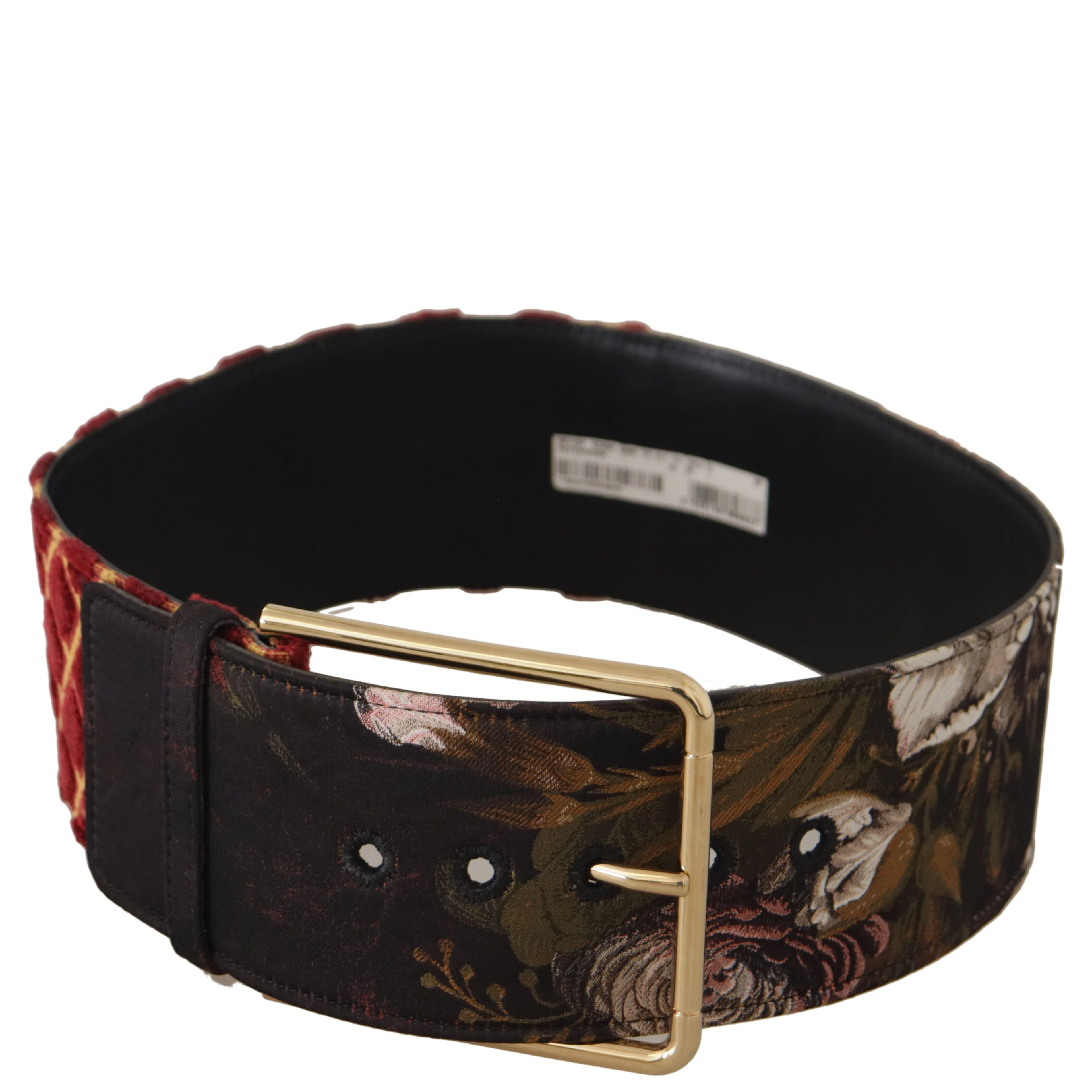 Multicolor Wide Leather Floral Gold Metal Buckle Belt
