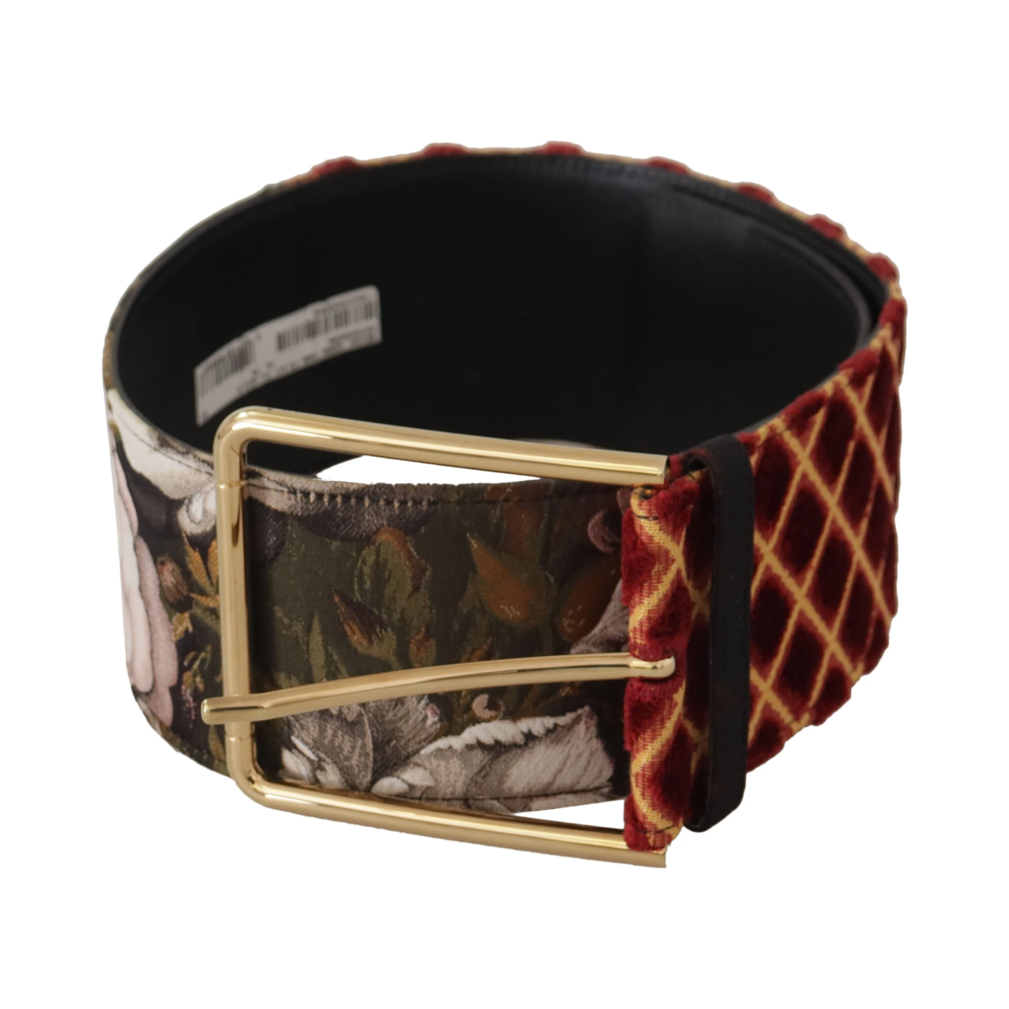 Multicolor Wide Leather Floral Gold Metal Buckle Belt